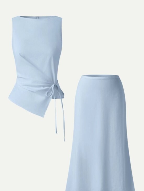 OGL Dresses & Skirts - OGL Light Blue Two-Piece Skirt Set